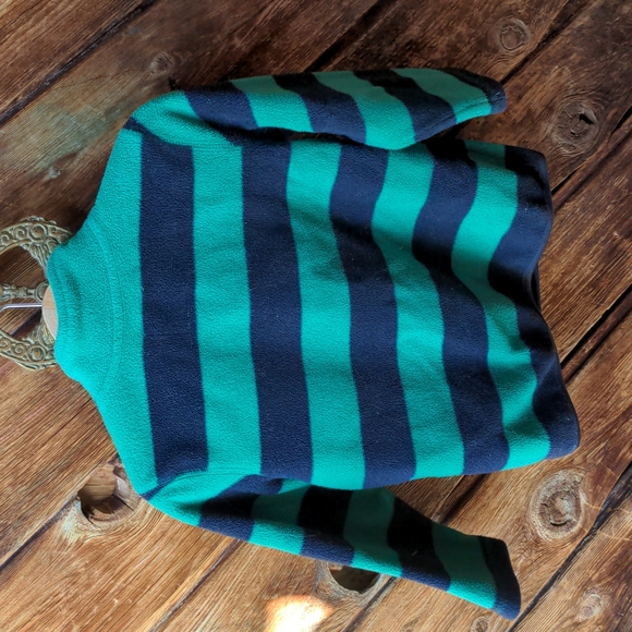 Old navy quarter zip fleece, green & navy blue in rugby stripes - Picture 3 of 4